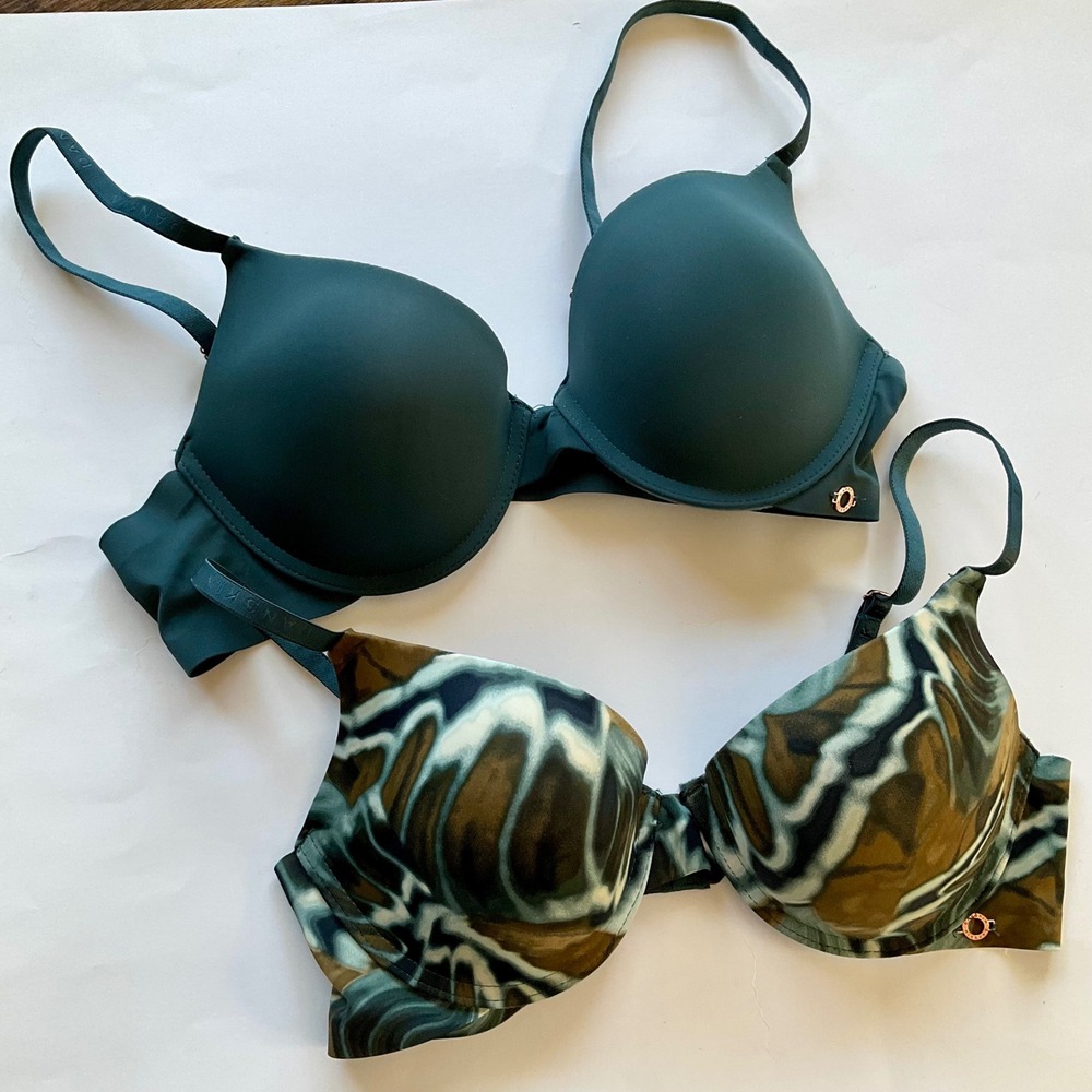 Danskin Intimates 36B Underwire Bra Lot of 2 Teal Green & Marble Print Push-Up